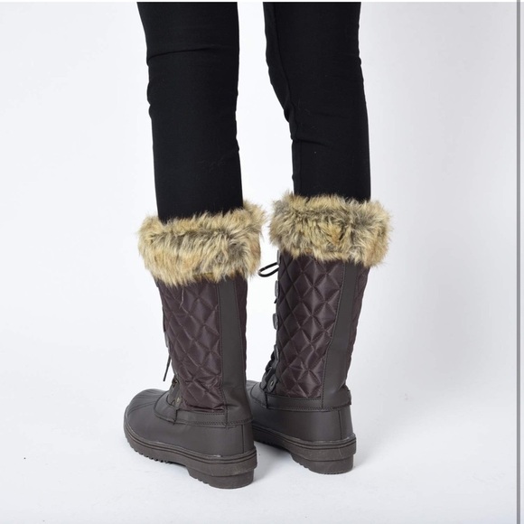 Women's Mid-Calf Lace Up Oxford Fabric Snow Boots - Picture 4 of 7